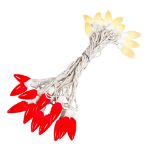 25 Red & Warm White Ceramic LED C9 Pre-Lamped String Lights White Wire
