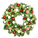 36" Sequoia Wreath with Warm White LED Lights and Candy Themed Ornaments