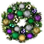 24" Sequoia Wreath with Warm White LED Lights and Mardi Gras Themed Ornaments