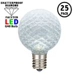 Pure White Diamond Faceted LED G40 Globe Bulbs - 25pk