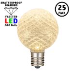 Warm White Diamond Faceted LED G40 Globe Bulbs - 25pk