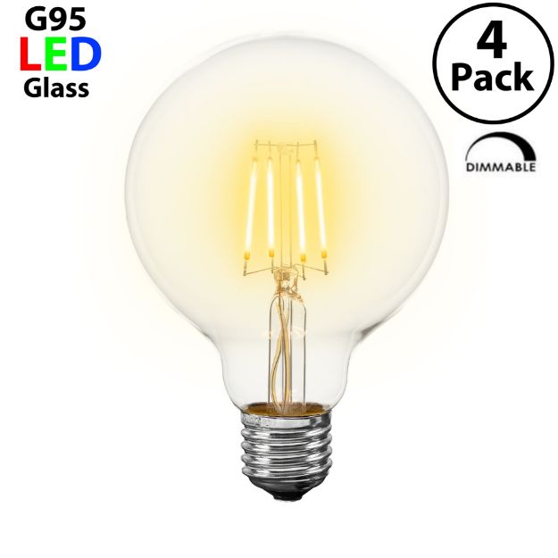 LED G95 Globe Warm White Medium Base Glass Filament Bulb - 4pk