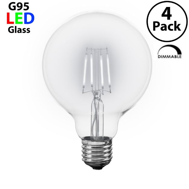 LED G95 Globe Pure White Medium Base Glass Filament Bulb - 4pk