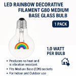 LED Rainbow Decorative Filament G80 Medium Base Glass Bulb  - 1pk