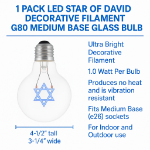 LED Star of David Decorative Filament G80 Medium Base Glass Bulb  - 1pk