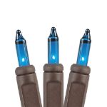 Teal Christmas Mini Lights 100 Light 50 Feet Long on Brown Wire