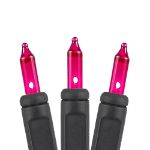 Pink Christmas Mini Lights 100 Light 50 Feet Long on Black Wire