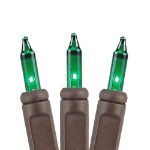 Green Christmas Mini Lights 100 Light 50 Feet Long on Brown Wire
