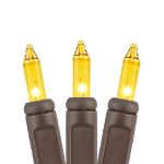 Yellow Christmas Mini Lights 100 Light 50 Feet Long on Brown Wire