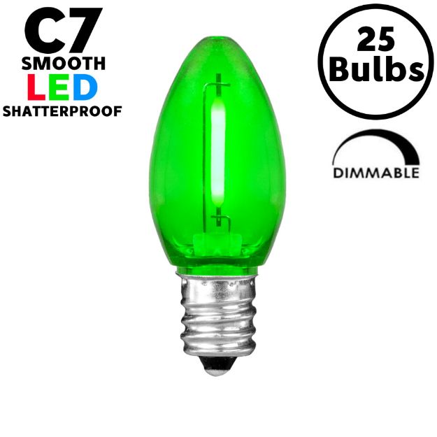 Green C7 LED Plastic Filament Replacement Bulbs 25 Pack