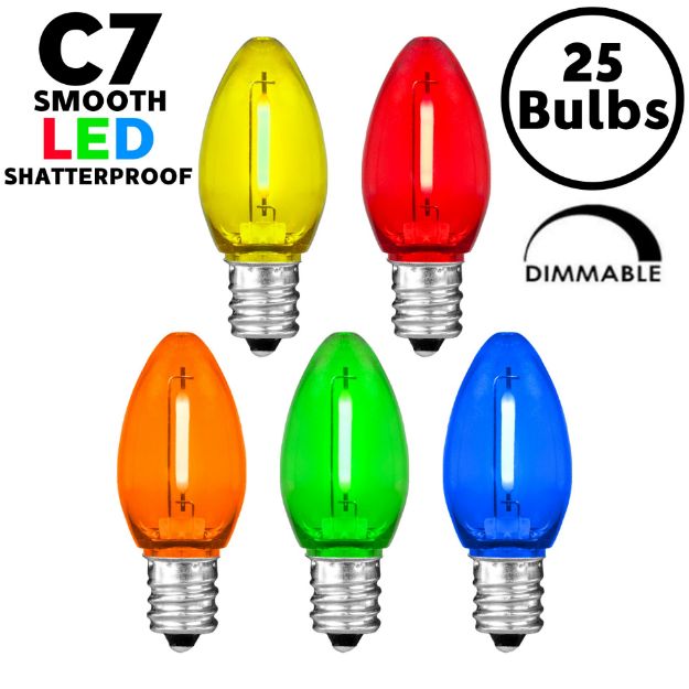Multi Color C7 LED Plastic Filament Replacement Bulbs 25 Pack