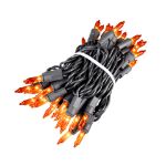 Black Wire Orange Christmas Mini Lights 50 Light 11 Feet Long