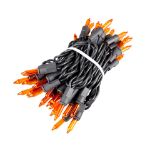 Black Wire Orange Christmas Mini Lights 50 Light 11 Feet Long