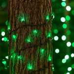 Green Christmas Mini Lights 50 Light on Brown Wire 11 Feet Long