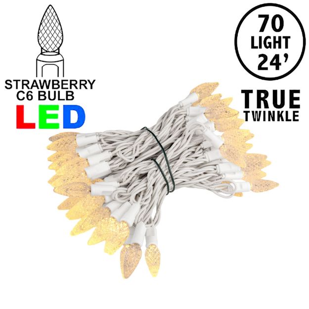 *NEW* True Twinkle Warm White 70 LED C6 Strawberry Mini Lights Commercial Grade on White Wire