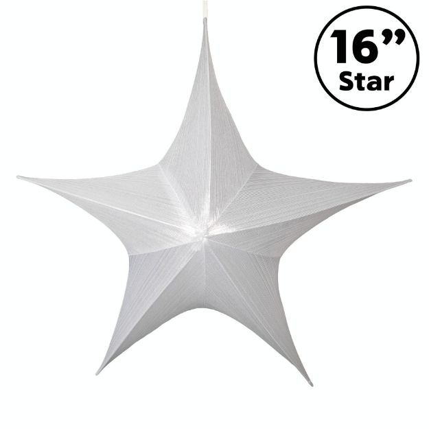 16" Fold Flat Star w/Metallic Mesh Fabric - White