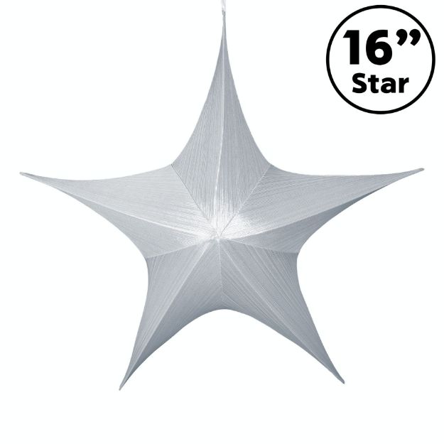 16" Fold Flat Star w/Metallic Mesh Fabric - Silver