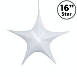 16" Fold Flat Star w/Glitter Mesh Fabric - White