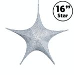 16" Fold Flat Star w/Glitter Mesh Fabric - Silver