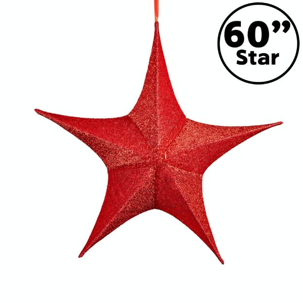 60" Fold Flat Star w/Glitter Mesh Fabric - Red