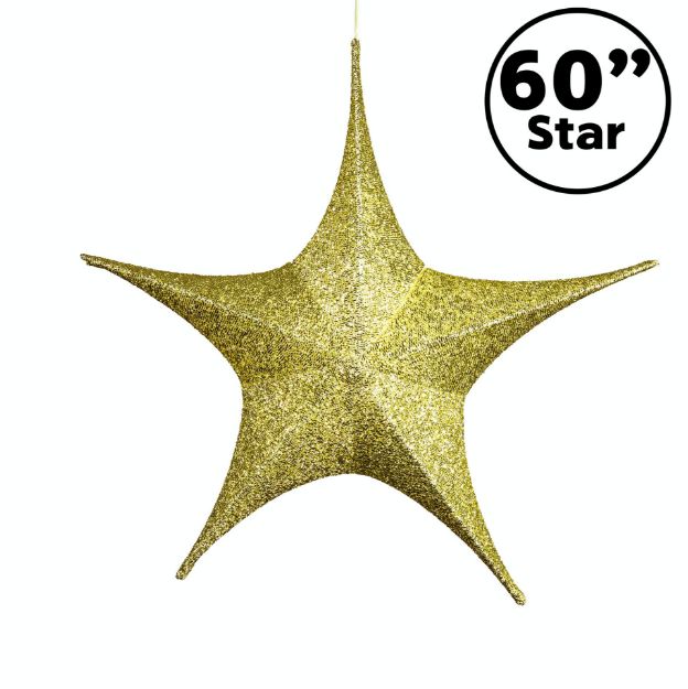 60" Fold Flat Star w/Glitter Mesh Fabric - Gold