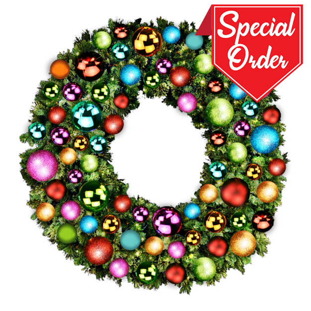 72" Sequoia Wreath with Warm White LED Lights and Tropical Themed Ornaments