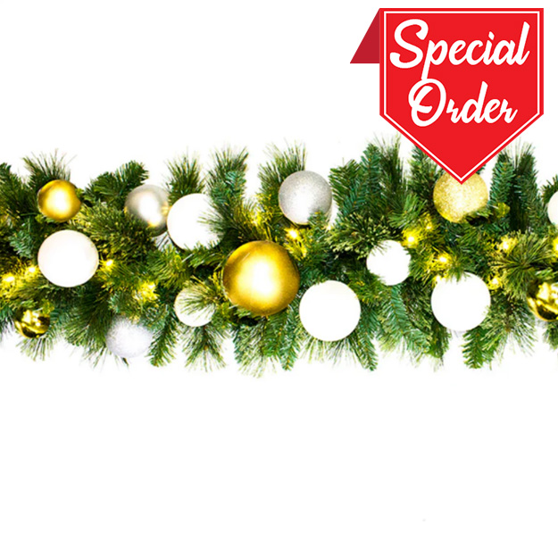 9' Sequoia Garland with Warm White LED Lights and Treasure Themed Ornaments