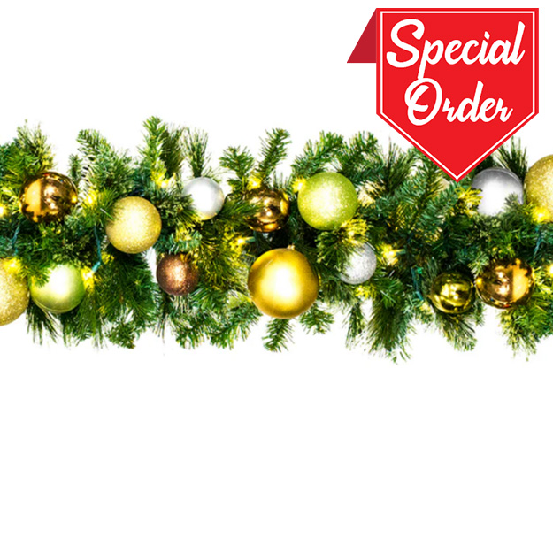 9' Sequoia Garland with Warm White LED Lights and Woodland Themed Ornaments