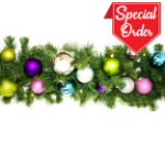 9' Sequoia Garland with Warm White LED Lights and Victorian Themed Ornaments