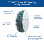 Novelty Lights C7 1000 ft Spool  12" Spacing  8 Amp Green Wire