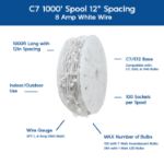 Premium Commercial Grade C7 1000' Spool 12" Spacing 8 Amp White Wire