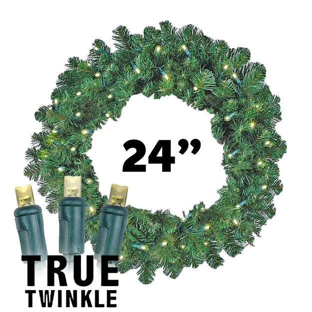 24" Lighted True Twinkle Deluxe Colorado Pine Wreath