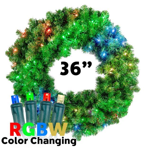 36" Lighted RGBWW Deluxe Colorado Pine Wreath