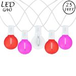 25 LED Filament G40 Globe String Light Set with Transparent Red, Pink & White Bulbs on White Wire
