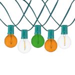 25 LED Filament G40 Globe String Light Set with Transparent Orange, Green & White Bulbs on Green Wire