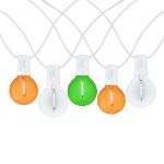 25 LED Filament G40 Globe String Light Set with Transparent Orange, Green & White Bulbs on White Wire