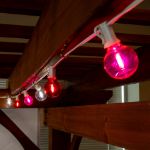 25 LED Filament G40 Globe String Light Set with Transparent Red, Pink & White Bulbs on White Wire