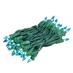 RetroGlo® Teal Mini Lights 50 Light on Green Wire 11 Feet Long