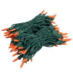 RetroGlo® Orange Ceramic Mini Lights 100 Light on Green Wire 34 Feet Long