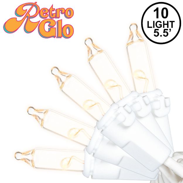 RetroGlo® Clear Mini Lights 10 Light on White Wire 5.5 Feet Long