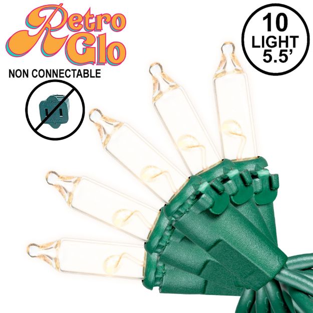 RetroGlo® Non-Connectable Clear Mini Lights 10 Light on Green Wire 5.5 Feet Long