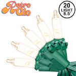 RetroGlo® Clear Mini Lights 20 Light on Green Wire 8.5 Feet Long