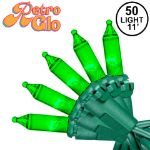 RetroGlo® Green Mini Lights 50 Light on Green Wire 11 Feet Long