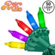 RetroGlo® Multi Color Mini Lights 50 Light on Green Wire 11 Feet Long