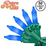 RetroGlo® Blue Ceramic Mini Lights 50 Light on Green Wire 25 Feet Long