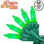 RetroGlo® Green Ceramic Mini Lights 50 Light on Green Wire 25 Feet Long