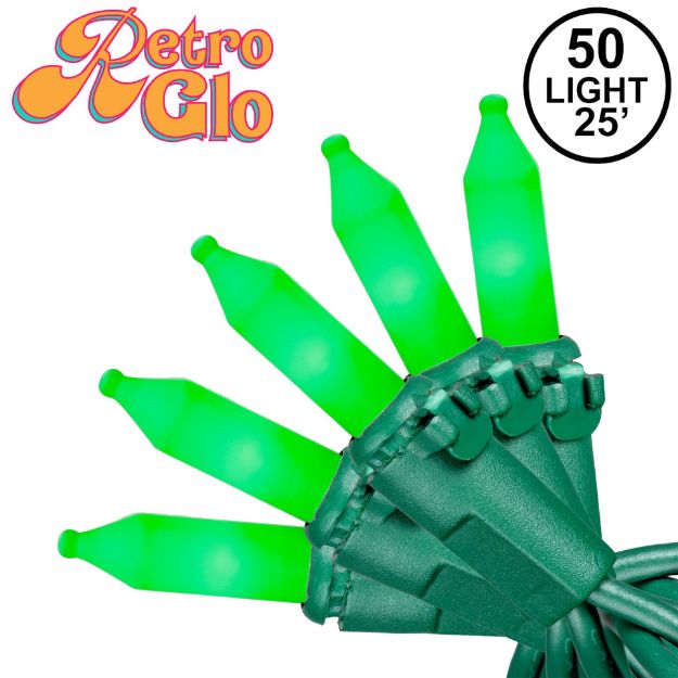 RetroGlo® Green Ceramic Mini Lights 50 Light on Green Wire 25 Feet Long