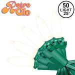 RetroGlo® White Ceramic Mini Lights 50 Light on Green Wire 25 Feet Long