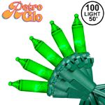 RetroGlo® Green Mini Lights 100 Light on Green Wire 50 Feet Long