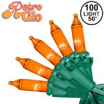 RetroGlo® Orange Mini Lights 100 Light on Green Wire 50 Feet Long
